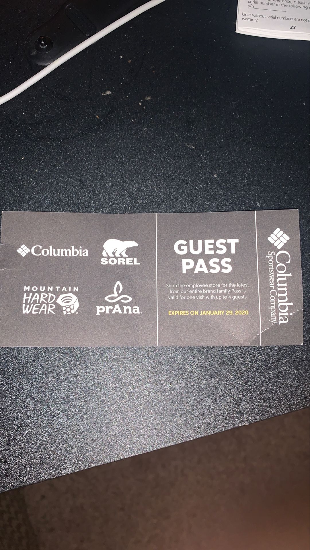 Columbia guest pass