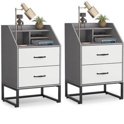 New Modern Nightstands Drawers and Top Organizer, set of 2