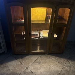 solid Wood Light Up With Three Glass Shelf Cabinet