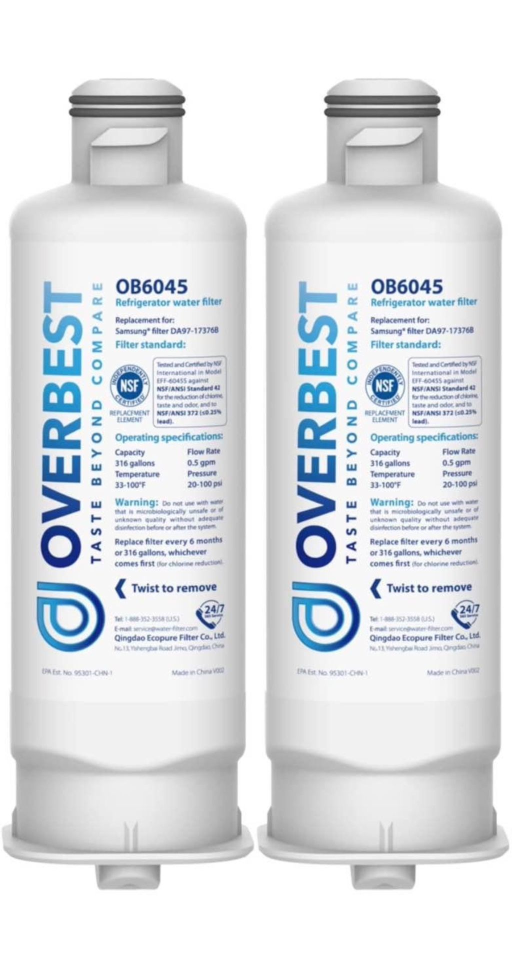 Overbest Refrigerator Water Filter Replacement for Samsung OB6045