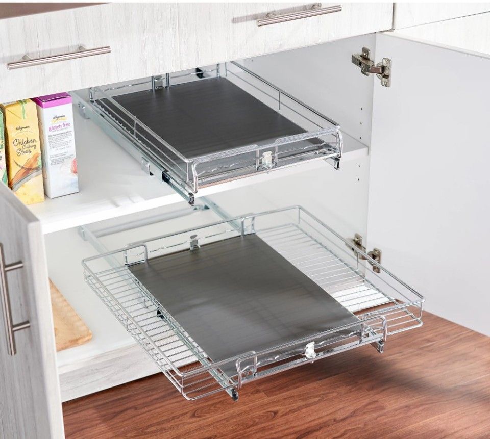 Pop-It Expanding Sliding Cabinet Organizers with Liners | Set of 2 - Large and Small sizes