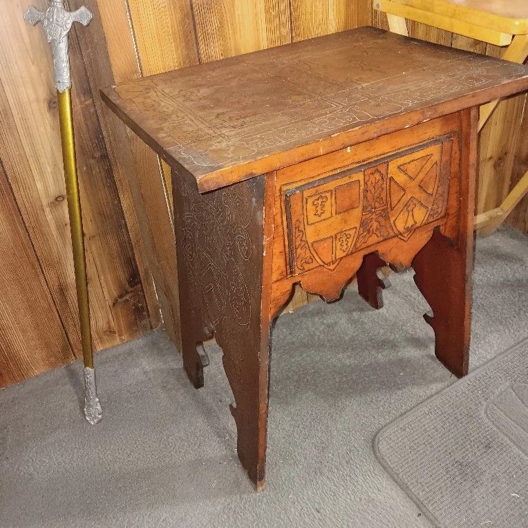 Antique Folk Art Side Table With Drawer