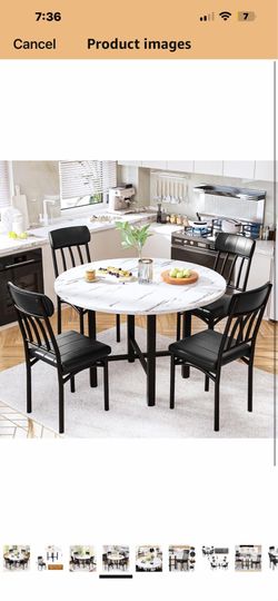 AWQM Round Dining Table Set for 4,Faux Marble Circle Dining Table Set with Chairs,Modern Kitchen Table and Chairs Set for 4,Round Dinner Table & Chair