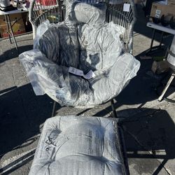 Barton Wicker Basket Chair Oversized Egg Chair Ottoman Patio, Grey