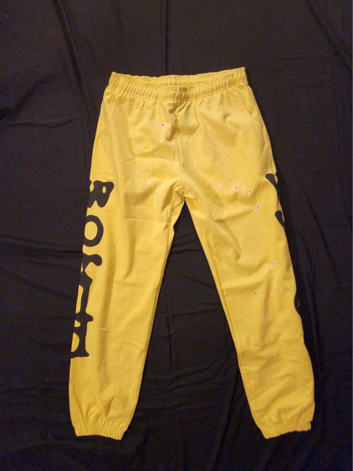 Yellow And Black Sp5der Sweatpants (XL)