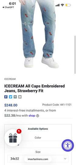 (NEW!) ICECREAM All Caps Embroidered Jeans, Strawberry Fit