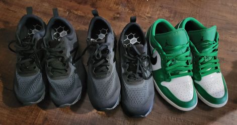 $40 for 3 pairs of aize 12 shoes nike air Jordan 1 low pine green 2 new balance fresh foam (1 new 1 used) Great condition