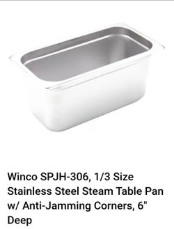 Winco SPJH-306, 1/3 Size Stainless Steel Steam Table Pan w/ Anti-Jamming Corners, 6" Deep