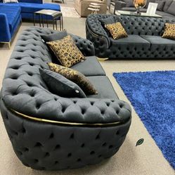 Lupino Black Velvet Sofa & Loveseat
