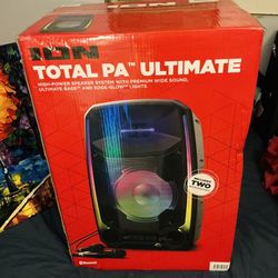 ION Total PA Ultimate 650W Bluetooth Speaker System | Party PA | 2 Microphones + LED Lights | FM Radio