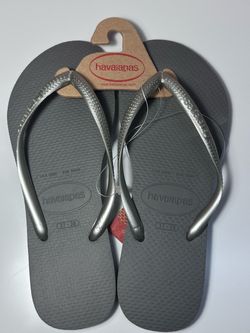 Havaianas Brazilian Women’s Steel Gray Flip Flops Silver Straps Size 7/8 NWT