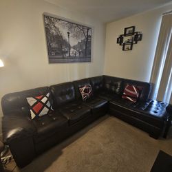 L-shape Sectional Couch Sofa Black Leather 