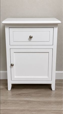 White Nightstand with Drawer and Cabinet