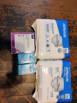Adult female diapers in a size large and washable panties size large, incontinence female liners 18 count all these products for incontinence