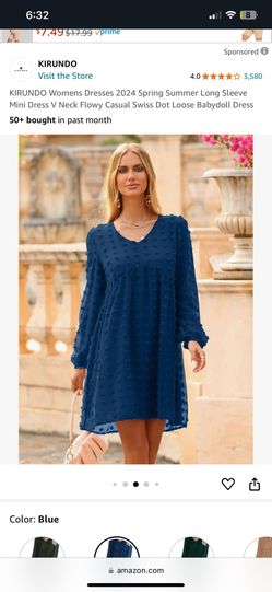 KIRUNDO Womens Dresses 2024 Spring Summer Long Sleeve Mini Dress V Neck Flowy Casual Swiss Dot Loose Babydoll Dress