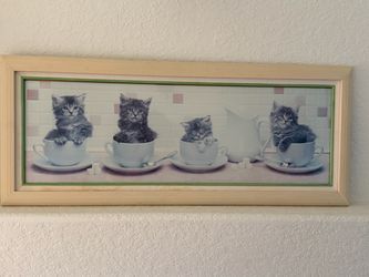 Framed Kittens in Teacups Wall Art