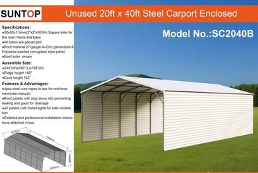 2026 SUNTOP SC2040B 20 ft x 40 ft Enclosed Carport  (FREE DELIVERY )