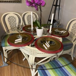 Glass Top Wicker Rattan Round Table - 341 Collection by Capris Furniture 