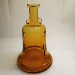 Vtg 1950s Large Amber Handblown Embossed Liberty Bell Decanter Bottle Tooled Lip