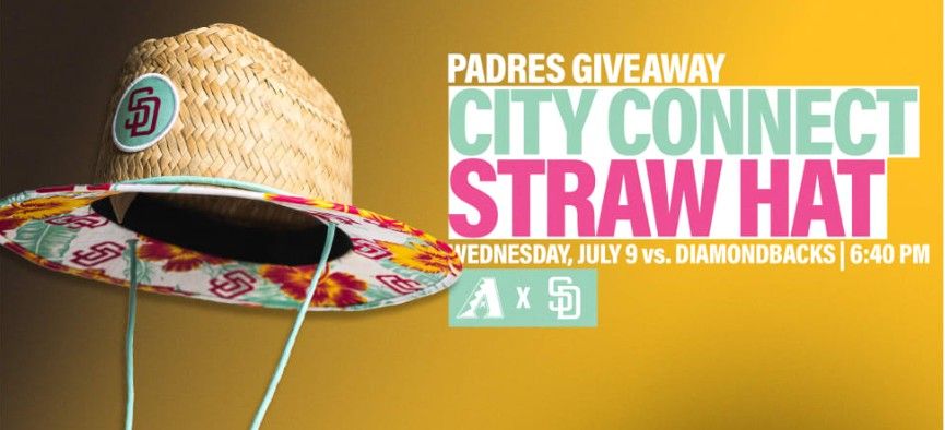 Padres Diamondbacks Tickets Straw Hat Giveaway 7/9 Toyota Terrace