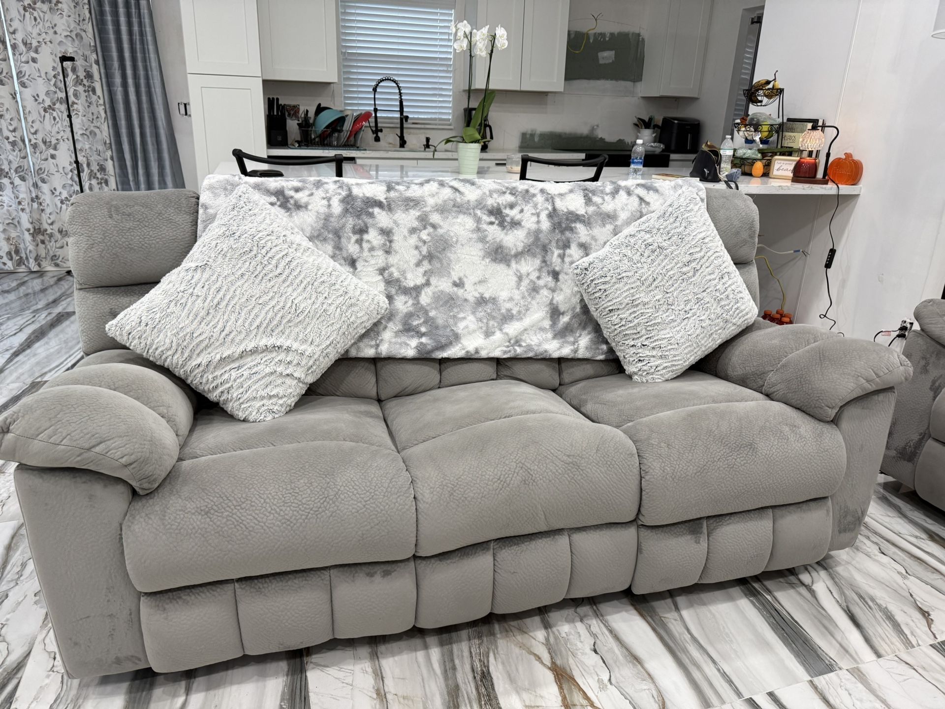 2 Gray Recliner Sofas – Excellent Condition, Like New!”