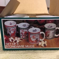 Set Of Four Vintage Christmas Mugs, Never Used