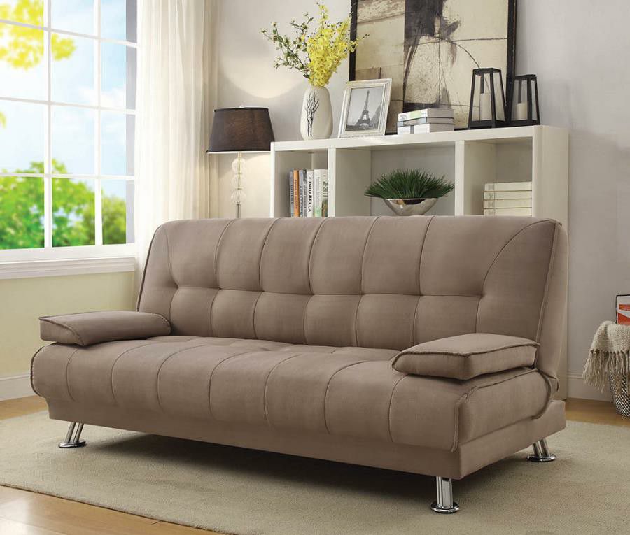 BRAND NEW Modern Microfiber Tan Sofa Bed Sleeper with chrome legs futon