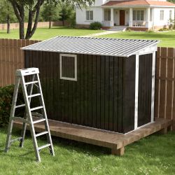 4X9 FT Metal Garden Shed with 1 Window Hinge Door Outdoor Storage