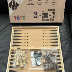 Folding 3in1 Chess Wooden Game Set Brand New 