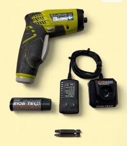 RYOBI HP54L 4V Cordless Electric Screwdriver in Lime Green with battery/charger.