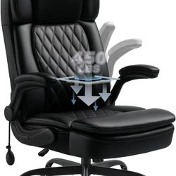 450LBS Big and Tall Executive Office Chair with Flip up Arm, Heavy Duty PU Leather Computer Desk Chair,Comfortable High Back Swivel Home Office Chair 
