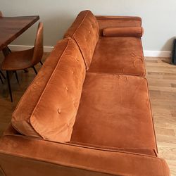 Pemberly Row Mid-Century Velvet Tufted Back Sofa in Burnt Orange