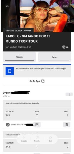 Karol G Tickets Saturday August 15 Aisle Seats