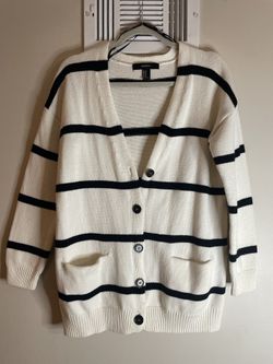 Forever 21 Button Up Sweater White Black Size M