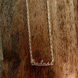 Gold Script Necklace "Badass"
