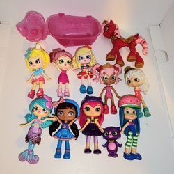 lot of Shopkins Shoppies, Little Charmers, and Strawberry Shortcake Blueberry Muffin