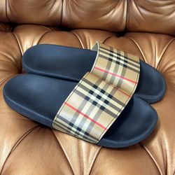 Burberry Men’s Beige Monogram Cult Slides Sandals EU Sz 46 US Sz 12