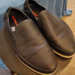 Prada Perforated Leather Slip On Loafer Black Mens