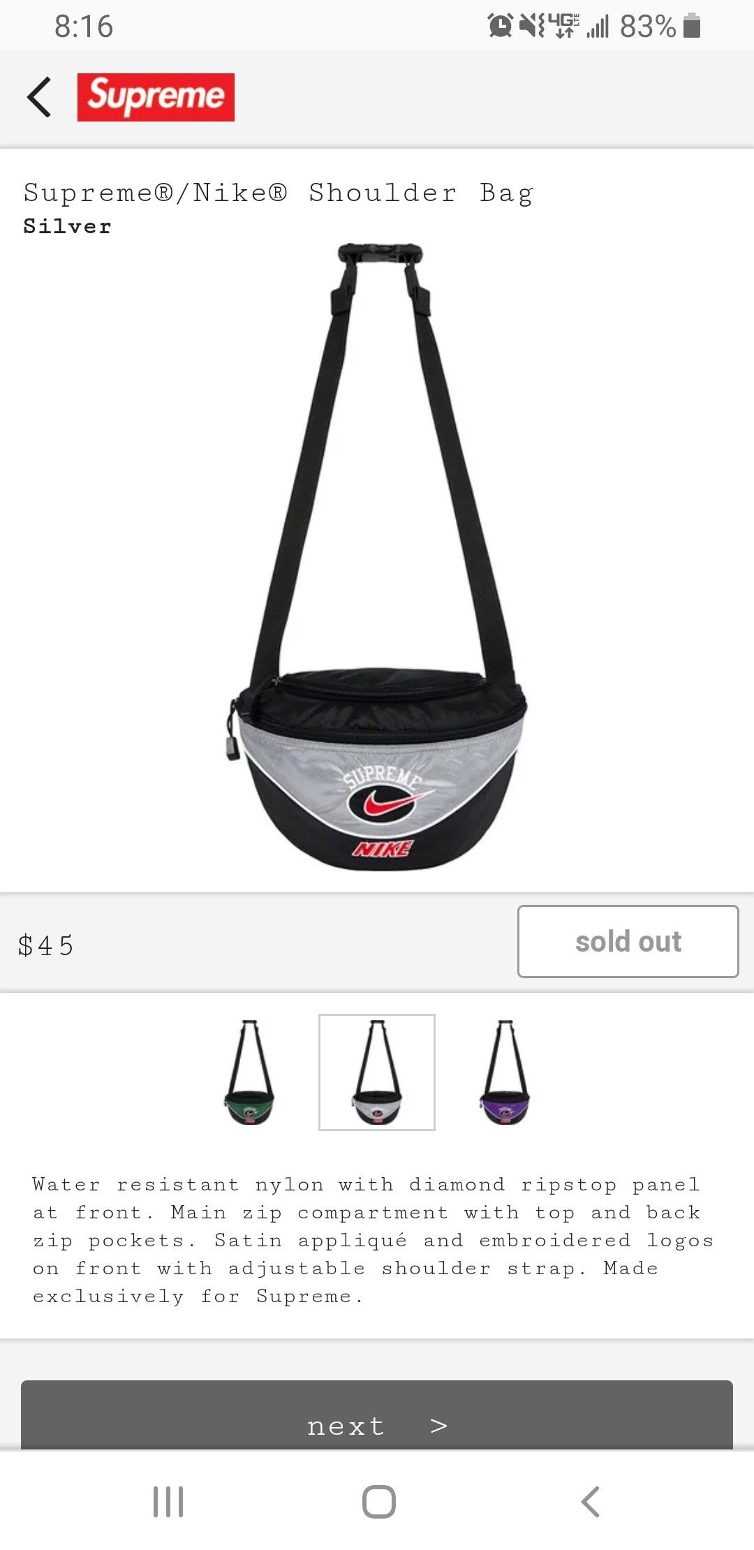 Supreme x Nike Shoulder Bag