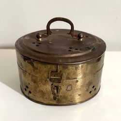 Vintage Perforated Brass Lockable Cricket Trinket Handled Box