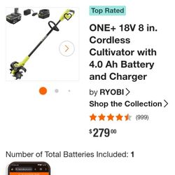 Ryobi One Plus 18 V Cultivator Kit With Battery And Charger 