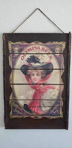 Antique Vintage Wood Sign almost a Century Old! Olympia Brewing Co Beer Antique in Excellent Condition!