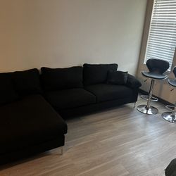 Black Couch And Barstools, With Throw Pillows