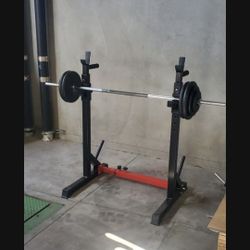 Yes4All Adjustable Barbell Rack, With 5' Barbell And 120 Lbs Standard 1- Inch Weight Plates,  Home Gym, Dip Bar Station,  Rack Stand, $240 FIRM PRICE.