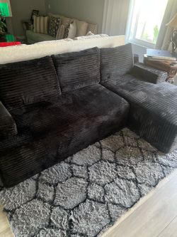 Black Corduroy Sectional Sofa with Chaise