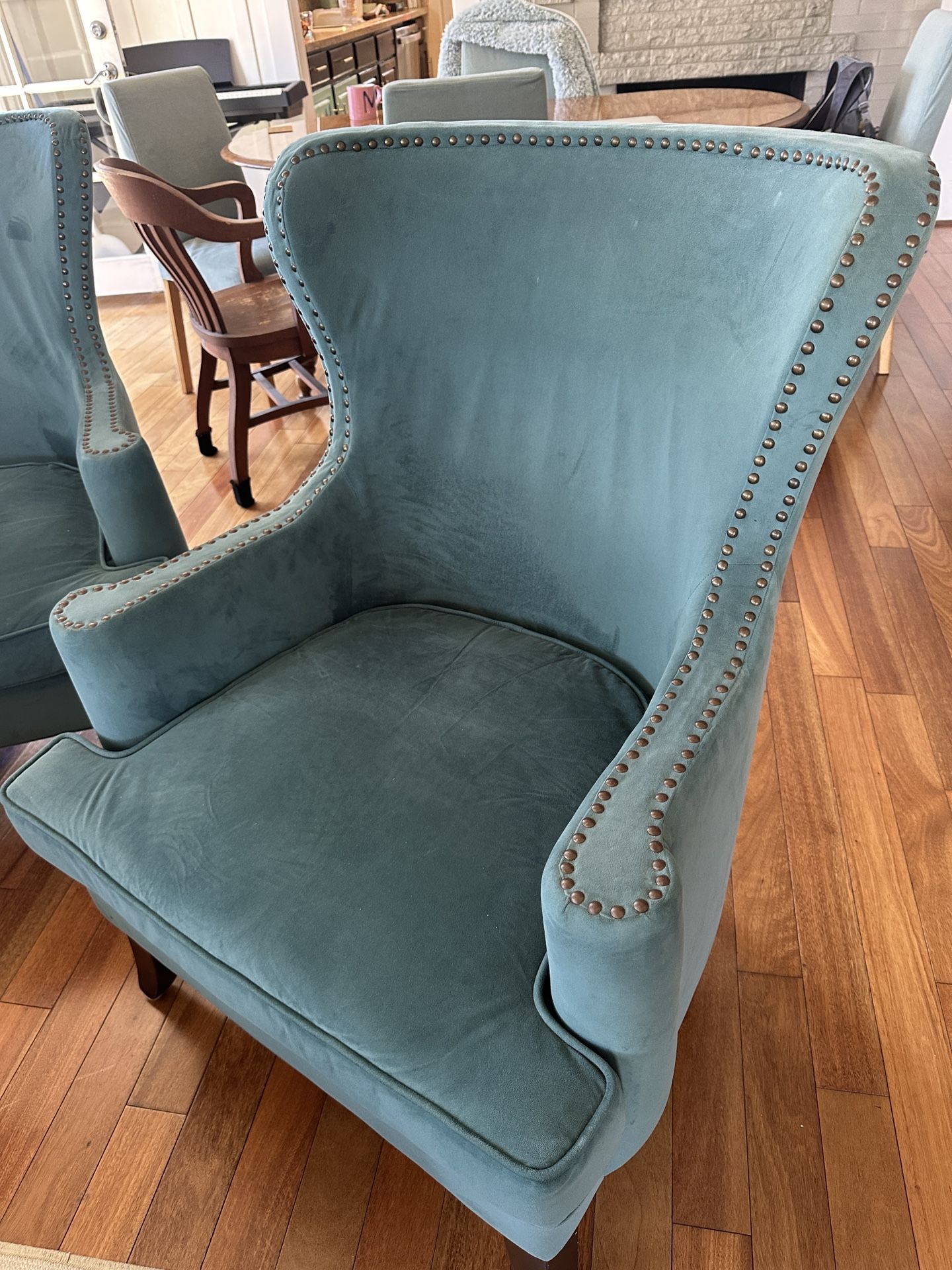 World Market Blue Wingback Sofa Chair (x2)