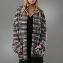 Joie Gray & White Striped Front Draped Cardigan Sweater - Size Small