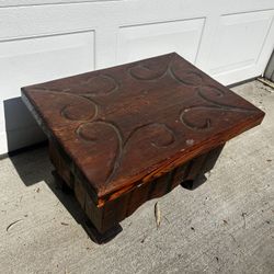 Antique Decorative Inlay Carved Solid Wood Side Table