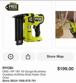 RYOBI ONE+ HP 18V 18-Gauge Brushless Cordless AirStrike Brad Nailer (Tool
