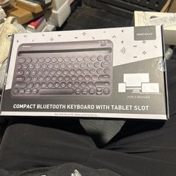 Macally Small Bluetooth Keyboard for iPhone iPad and Tablet - Multi Device Compatibility - Bluetooth Tablet Keyboard (Built-in Stand/Slot) - 78 Key iP